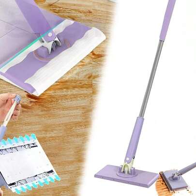 1pc Automatic Mop With Detachable Cloth, Portable Home Cleaning Tool With 360° Rotating Head And Push-Pull Handle Design, Suitable For Kitchen, Bathroom Cleaning With Wet/Dry Wipes And Towels