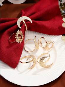Hollow Moon Metal Napkin Ring Set, Eid Napkin Rings, Suitable For Wedding, Ramadan Banquet Table Decor - Multicolor - View 1
