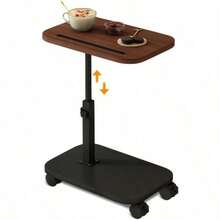 Mesa De Sofá En Forma De C,Mesa Auxiliar Sala Con Ruedas,Giratorio 360°, Altura Ajustable,Ruedas Bloqueables Portátil Médico Computadora Portátil Escritorio Bandeja TV Mesa Para Desayunar MarrónVinta - por defecto - Ver 7