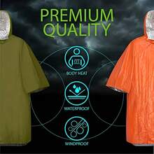 1/2 件装便携式应急求生雨衣斗篷 - 橙色和绿色，47.24 英寸，PE 薄膜双面隔热雨衣毯，隔热应急毯，反光设计增强可见度，户外多功能三合一雨衣，适用于徒步旅行、露营、车载求生毯和便携式雨披。 - 彩色 - 查看 6