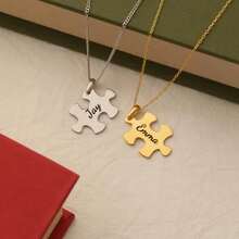 Customized Name Puzzle Pendant Necklace - Customizable With Initials; A Unisex Puzzle Necklace Suitable For Boyfriends, Girlfriends, Mothers, And Fathers; Wedding, Valentine's Day, Birthday, And Holiday Gifts; A Special Valentine's Day Gift - Multicolored - View 2