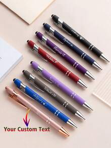 Customized Text/Logo Metal Push Button Pen, Aluminum Barrel Pen, Stylus Ballpoint Pen, Handwriting Touch Screen Pen, Thoughtful Gift For Family, Friends, Teachers, Parents, Colleagues, Great For Back To School, Graduation Season - Multicolor - View 2