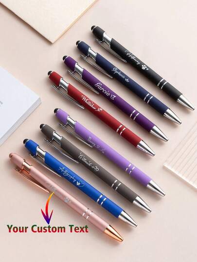 Customized Text/Logo Metal Push Button Pen, Aluminum Barrel Pen, Stylus Ballpoint Pen, Handwriting Touch Screen Pen, Thoughtful Gift For Family, Friends, Teachers, Parents, Colleagues, Great For Back To School, Graduation Season