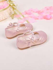 2026新款时尚粉色女童鞋，编织蝴蝶结装饰，图案防滑平底复古公主风鞋，适合女孩在派对、度假或夏季郊游时作为公主鞋穿着。 - 粉色 - 查看 3