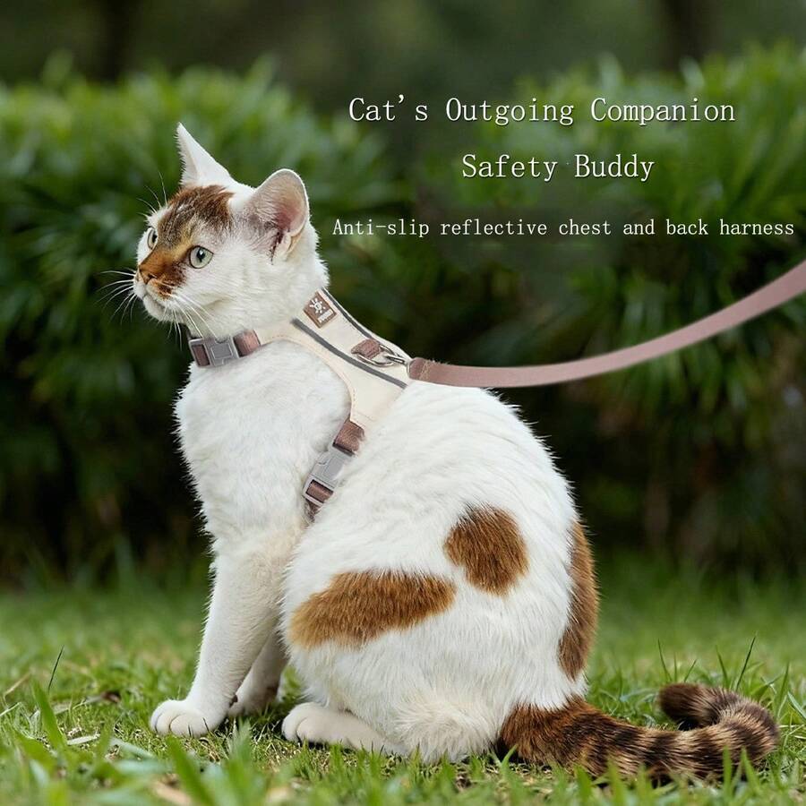 1件猫狗牵引背心式猫胸背带防滑猫胸背带轻便反光宠物胸背带 - 彩色 - 查看 1