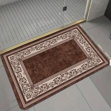 1pc (Flannel + Sponge) European Style Brown Coffee Pattern Printed Bathroom Mat - 0.39inch - 彩色 - 查看 9