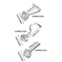 34入組不鏽鋼鼻針和鼻環套裝,鋯石鼻針,扁平頂鼻針,球形鼻針,多種鼻環,男女日常佩戴