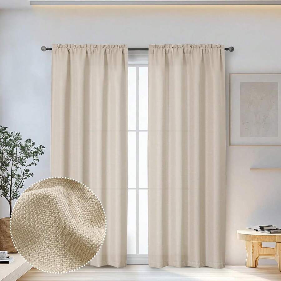 72 Inch Length 2 Panels Set Living Room Bedroom, Filtering Faux Slub Textured Window Curtain Panels, Solid Airy Soft Rod Pocket French Door Drapes, 2 Pcs 40Wx72L, Window Treatments - 亞麻布 - 查看 1