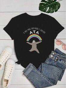 Camiseta Feminina Meu Mais Profundo E Sincero Ata Arco-Íris Fofo Unissex Streetwear Algodão - Preto - Visão 3