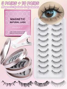 MAGEFY 3对CC卷翘磁性假睫毛套装/10对尖尾卡通黑色图案自然款假睫毛，含磁性夹子，混合款式，无需胶水，自然逼真，可重复使用，7-12mm仿貂毛假睫毛，适合日常佩戴，防水，卡通风格，外眼角加长设计，放大双眼，纤长纤细，是旅行、海滩度假、露营的理想之选。 - 自然纖長款 - 查看 14