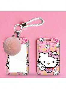 1 PC Hello Kitty Kawaii ID Card Holder With Wrist Strap, Cute Cartoon Bow & Daisy Pattern Hard Case Photocard Holder, Bus Metro Pass Protector For School Office Supplies