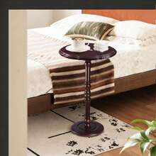 Solid Wood Pedestal Side Table, Round Accent Table With Heavy Base, Easy Assembly Small Tea Table For Living Room - Redwood - View 6