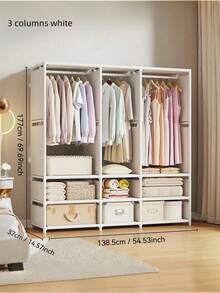 1pc Portable Wardrobe Closet, Bedroom Clothes Rack For Rental House/Dorm, Multi-Layer Storage For Clothes, Shoes, Bags, Sturdy & Dust-Proof