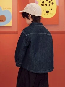 mini bala 2026 Spring Young Boy Thickened Denim Jacket, Soft & Warm, Chinese Style New Year Jacket - Denim Medium Blue - View 3