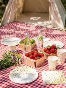 24件套金色圆点一次性派对餐具套装，包括纸盘、纸杯、餐巾纸，适用于生日、婚礼、新娘送礼会等场合，白色和金色加厚派对用品 - 彩色 - 查看 2