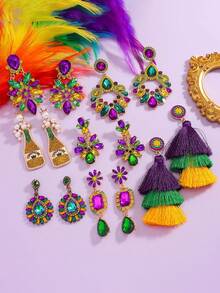 1 paire Boucles d'oreilles carnaval, pompon bouteille de vin, strass tricolores, boucles d'oreilles à la mode, pour fête, festival, boucles d'oreilles légères et luxueuses pour femme - Multicolore - Voir 1