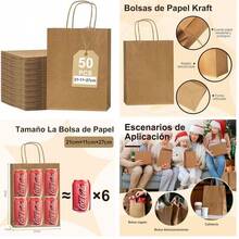 ECLATIQUE 50 Bolsas de Papel Kraft para Regalos (27x21x11cm), Bolsas de Papel Reciclable con Asas, Fuerte Adherencia y Capacidad de Carga, Boutique, Restaurantes, Panadera - 27x21x11cm+27x21x11cm - Ver 1