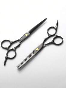 1pc/2pcs High Quality Haircutting Scissors Set, Stainless Steel Hair Cutting Shears, Bangs Trimmer, Home Hairdressing Tools - Black - View 10