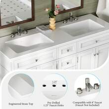 Bathroom Vanity With Sink Combo, 60″ Modern Double Sink Vanity With Solid Wood Cabinet, 3 Storage Drawers And Adjustable Shelves, 30-Min Quick Assembly - 白色 - 查看 3