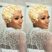 4 Inch Fingerwave Pixelated Curly Wig, Brazilian Remy Human Hair 613 Blonde Full Lace Wig, Deep Wave Curly Rose Net Cap - S613 - View 7