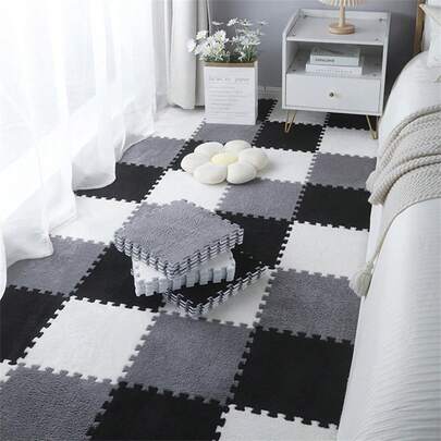 12片装方形拼图地毯垫，客厅沙发全覆盖拼图地垫，方形拼图风格床边地毯卧室地垫