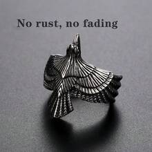 A Non-Fading Fashion Punk European And American Style Retro Flying Eagle Stainless Steel Ring Men's Fashion Creative Vintage Bird Ring Hand Accessory - 銀色 - 查看 1