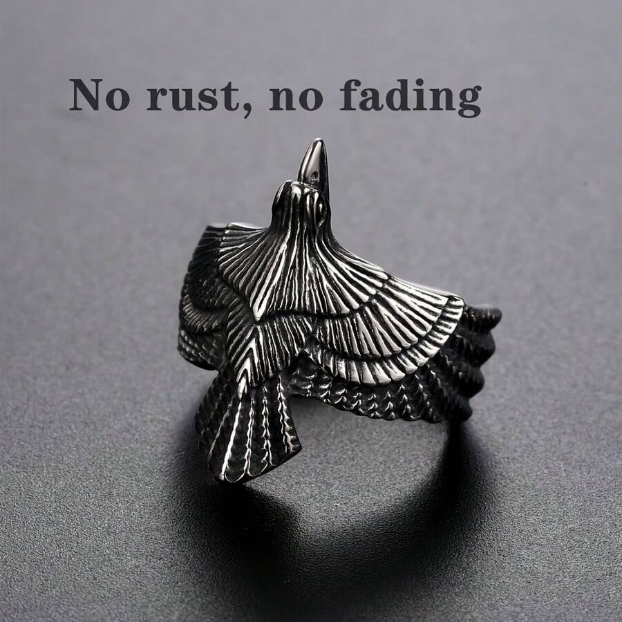 A Non-Fading Fashion Punk European And American Style Retro Flying Eagle Stainless Steel Ring Men's Fashion Creative Vintage Bird Ring Hand Accessory - 銀色 - 查看 1