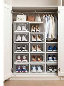 vexelfox Shoe Storage Box Set Of 6/12, Clear Plastic Stackable Shoe Organizer For Closet, Foldable Sneaker Storage Containers With Lid, Space Saving Shoe Boxes Fit Size 12 - trắng - Xem 7
