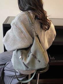 Merlard 复古 2026 哑光质感大容量时尚多功能单肩包，高端沙滩包，手提包，购物袋，大号包，小众质感手提包，拉链双肩带斜挎包 - 綠色 - 查看 5