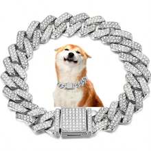 1pc Hip Hop Cuban Link Pet Dog Necklace, 14mm Diamond Shape, Rhinestone Inlaid, Small/Medium/Large Sizes, Zinc Alloy Material Durable & Fashionable, Suitable For Daily Wear Or Holiday Gift - Multicolor - View 3
