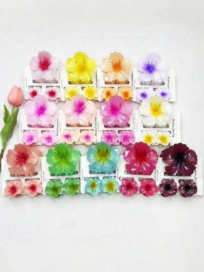 3 piezas/12 piezas/18 piezas/39 piezas Pasadores de pelo de plástico ABS con estampado floral, adecuados para el hogar, la escuela, la playa, la oficina, fiestas, cumpleaños, vuelta al colegio, playa, viajes, vacaciones, pasadores dulces, pinzas para el cabello de todas las estaciones