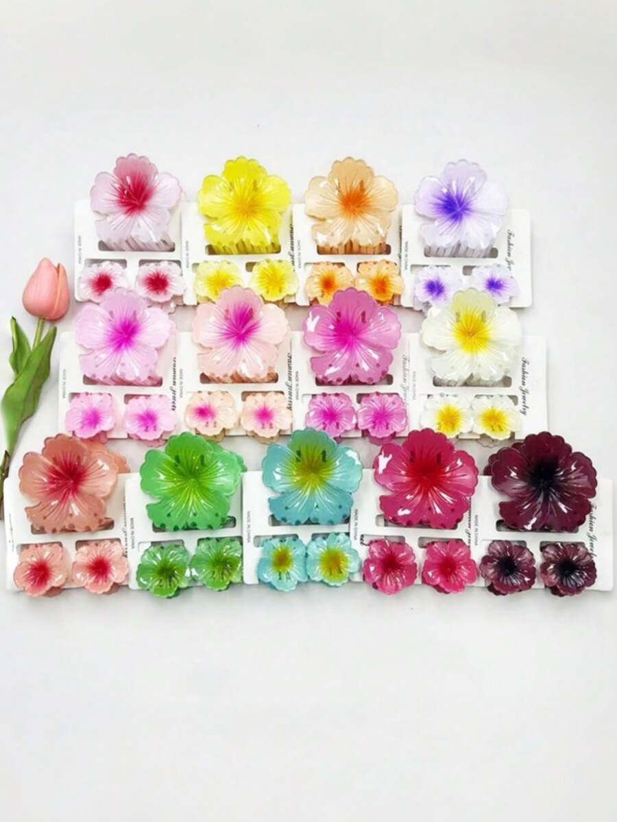 3个/12个/18个/39个装 花卉图案 ABS 塑料发夹，适合居家、学校、海滩、办公室、派对、生日、返校、旅行、度假等场合，甜美发夹，四季皆宜，发爪夹，发夹，发卡，发夹，发卡，花朵发夹，夏季发饰