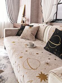 1pc Gold Star & Moon Chenille Sofa Cushion, Minimalist Starry Pattern Sofa Cover, Anti-Slip & Anti-Scratch Sofa Protector, Holiday Decor & Home Decoration, Suitable For 1/2/3/4 Seater Sofa With Armrest - Khaki - View 6