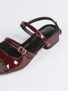 女士高跟凉鞋、女士休闲户外露趾凉鞋、时尚休闲粗跟平底凉鞋、通勤凉鞋、沙滩拖鞋、春夏穿搭 - 酒紅色 - 查看 9