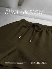 Women's Loose-Fitting Dark Green High-Waisted Elastic Waistband Comfortable Dune Fabric Casual Chic Everyday Lightweight Basic Blogger Style Knit Fabric Faux Drawstring Women's Fashion Home Beach Vacation Diary Brunch Travel Spring Summer - 墨綠色 - 查看 2