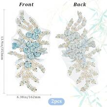 2Pcs 3D Floral Sequin Applique Embroidery Lace Flower Tulle Patches Polyester Sky Blue Beaded Embroidered Sew On Appliques For Sewing MaFKing Wedding Cloth Gown Costumes Embellishment Supply - 天藍 - 查看 3