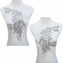 [Free Shipping]Silvora Pair Embroidery Phoenix Costume Sequin Appliques Patches, Peacock Feather Tail Applique Embellishments For Dance Dresses,Clothes,T-Shirt,Neckline Bodice Pants (Silver) - 銀色 - 查看 3
