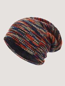 1顶时尚保暖条纹双层保暖针织帽，适合冬季运动和休闲穿着 - 彩色 - 查看 4