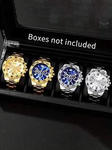 1 Piece Multi-Function Men's Quartz Watch, Silver-Tone Case, Paired With Silver Metal Strap And Blue Multi-Function Dial, Showcasing Refined Business Style And Fashionable Charm. Suitable For Christmas Parties, New Year Commuting, And Various Occasions.