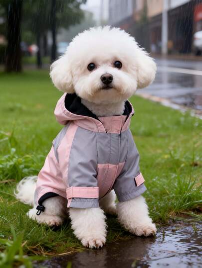 1pc Pet Dog Casual Fashionable Windbreaker Jacket, Colorblock Patchwork Minimalist Design Hooded Long Sleeve Coat For Teddy, Poodle, Small Dogs, Spring/Autumn/Winter