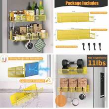 Estante magntico para especias para refrigerador, paquete de 2 estantes magnticos 100% metal, organizador de especias que ahorra espacio con ganchos, estante magntico mvil para nevera - amarillo+paquete de 2 - Ver 8