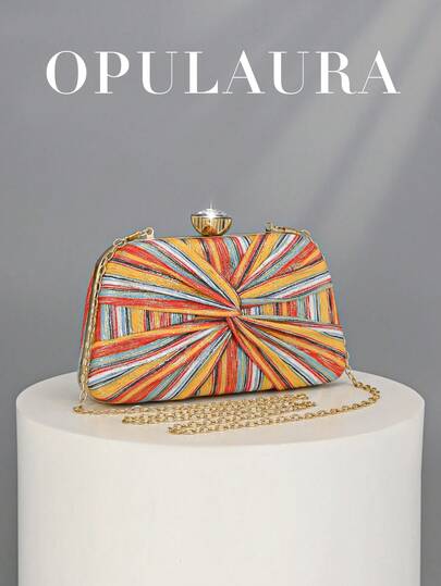 OpulAura 1 件装新款条纹图案女士手提包，2026 新款复古多色条纹链条晚宴包，适合派对女孩、新娘、新婚夫妇以及各种工作场合，如派对、舞会、婚礼等，迷你盒包装（图案随机），适合工作、商务旅行、外出、通勤，不对称条纹图案包