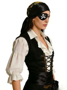 1/3pcs New Taffeta Satin Fabric Holiday Funny Cosplay Medieval Renaissance Pirate Headband And Belt Costume Set With Pirate Mask, Suitable For Valentine's Day Masquerade Party, Magic Costume Props, New Party Outfit - Multicolor - View 3