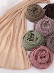 1pc Women's Solid Color Lightweight Elastic Pleated Headscarf, Fashionable Scarf, Soft & Casual Hijab,Beach,Holiday - A - View 4