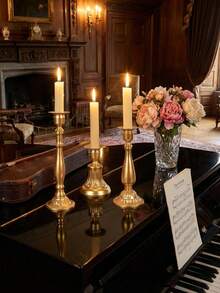 1 pieza/3 piezas Candelabro de metal y hierro simple y creativo, lujoso y romántico para cena a la luz de las velas en bodas, fiestas, dormitorios, mesas, restaurantes, salas de estar, graduaciones, cumpleaños, cocinas, San Valentín y Año Nuevo. Candelabro decorativo, de moda, atmosférico, velas románticas para bodas y mesas, se pueden usar para fiestas de cumpleaños - Dorado - Ver 8