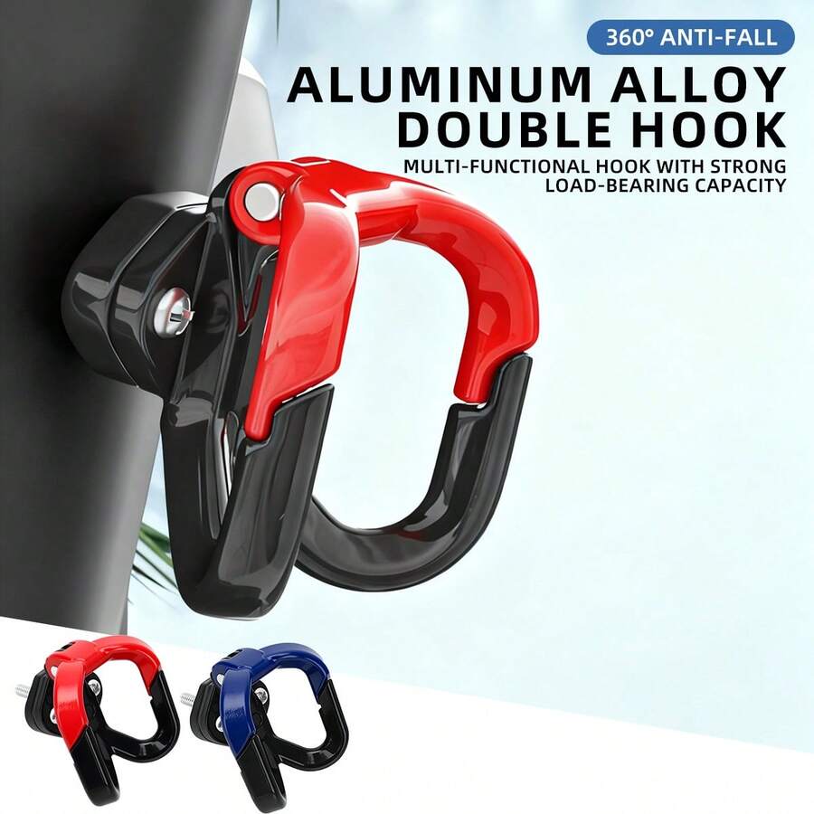 1-Piece Motorcycle Front Mount Double Hook MTG-6990 Red/Blue Multi-Functional Hook, High Load Capacity, 360° Adjustable, Space-Saving, Aluminum Alloy, Compatible With Motorcycles/Electric Bikes