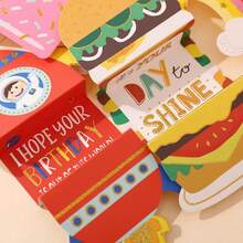 1pc - Random Style - Cartoon Folding Greeting Card, Birthday Wishes Creative Card, Pull-Out Message Card, 3D DIY Card With Envelope - Multicolor - View 3