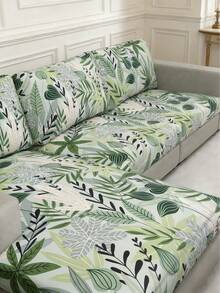1 pieza Funda de cojín de sofá de seda de leche con estampado de hojas de selva tropical, funda de sofá de alta elasticidad, a prueba de polvo y lavable para todas las estaciones - Multicolor - Ver 2