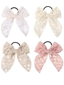 Milky White Bow Hair Scrunchie, European And American Lace, Elegant Lady, Transparent Ribbon, Internet Celebrity Girl Hair Accessory