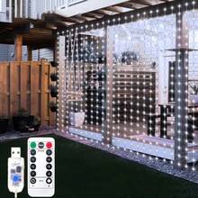 Luces de cortina LED con 8 modos, alimentadas por USB, luces de ambiente para boda, Año Nuevo, Día de San Valentín, dormitorio, sala de estar, decoración de pared, cumpleaños, fiesta, decoración de ventana interior (control remoto no incluido con batería) - Luz de cortina USB - Ver 23